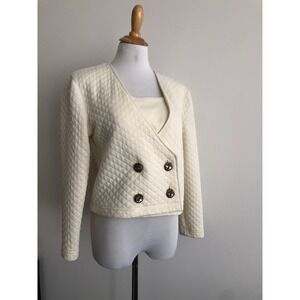 ARON Cream Ivory Color vintage quilted matelassé bolero double breasted jacket
